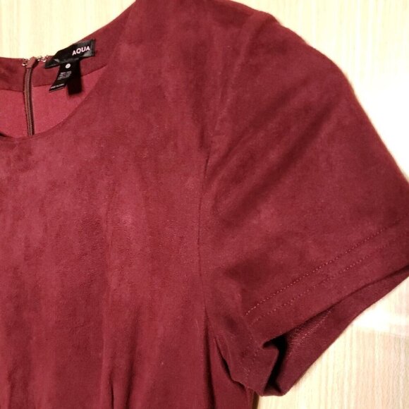 Aqua Womens Maroon Suede Feel Short Sleeve Dress Large - Picture 3 of 7